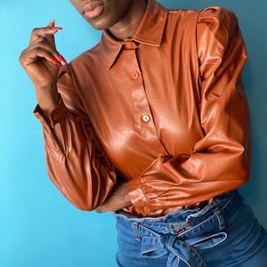 Faux Leather Puff sleeve blouse